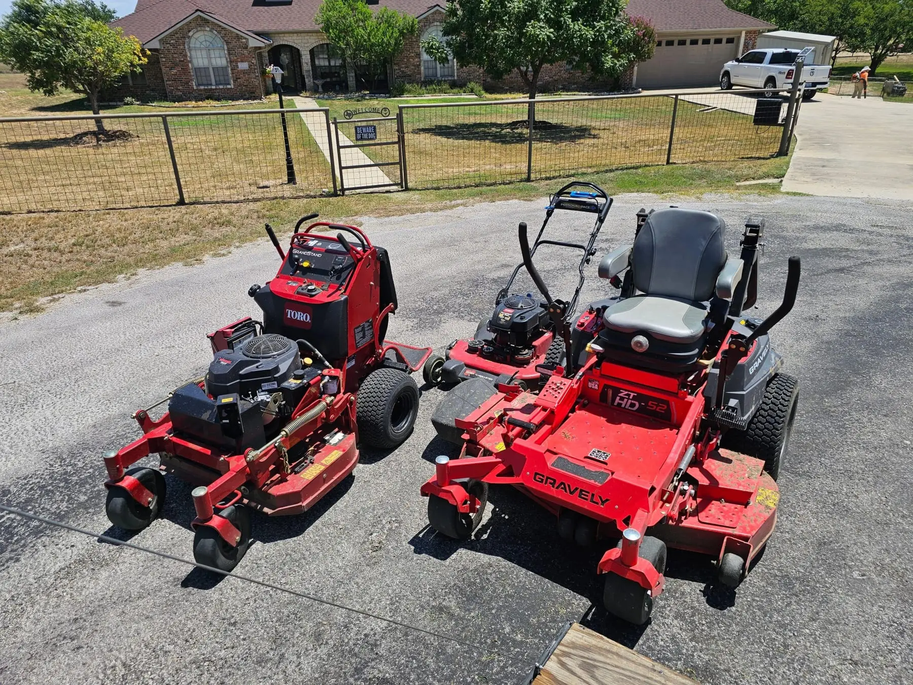 Watson Landscaping Services mowers and equipment ready for a route